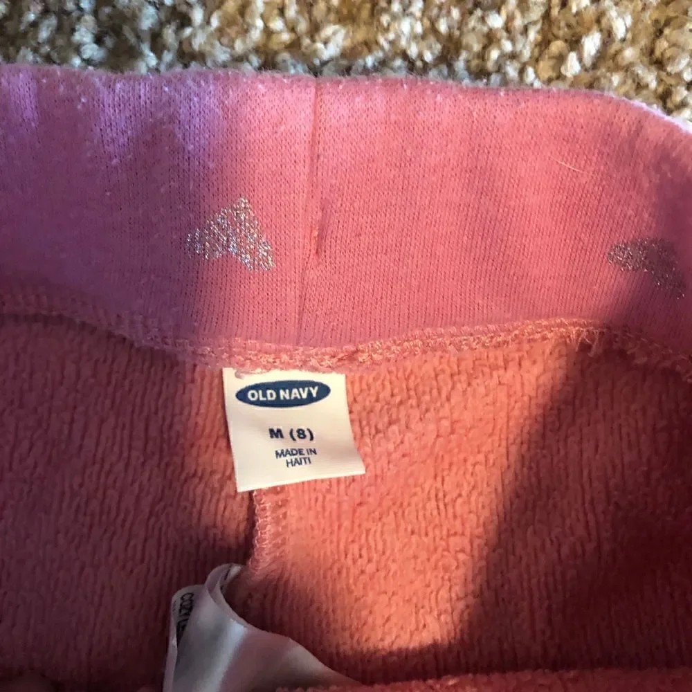 Old Navy Fleece Leggings Pink/Silver Hearts, Size M